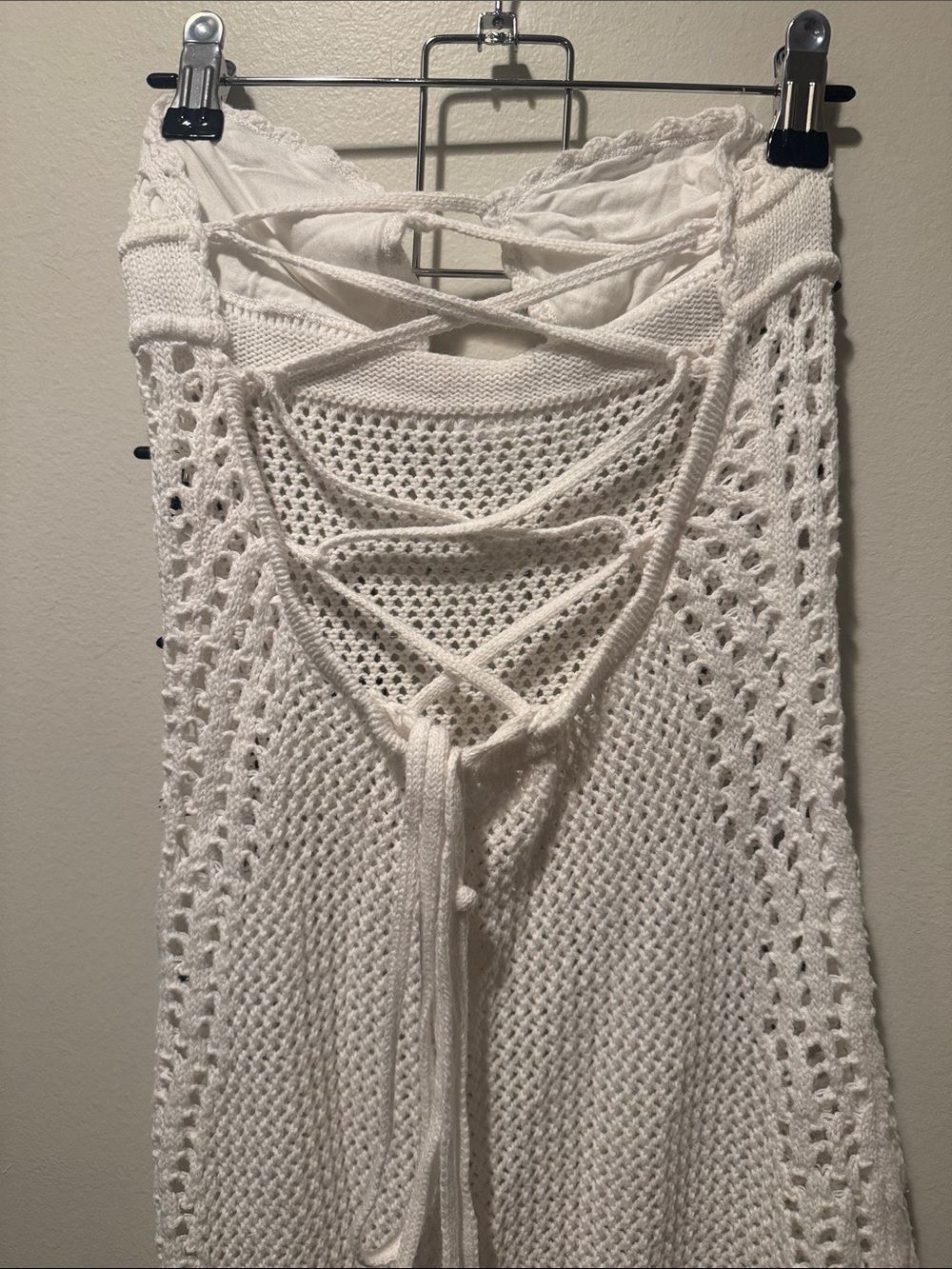 Le Lis White Crochet Lace-Up Swim Coverup